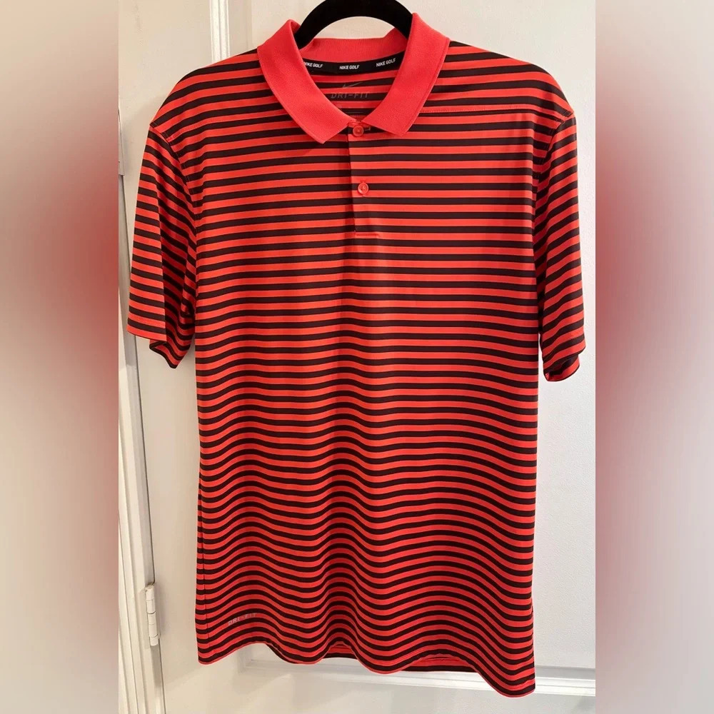 Nike Dri-Fit Victory Striped Golf Polo Shirt Men’s Size Med in Red/Blk Stripe